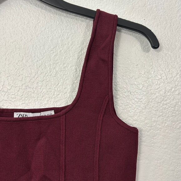 Zara Burgundy Bustier Cropped Knit Tank Top - Picture 2 of 3
